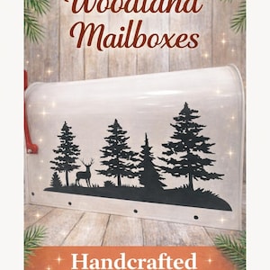 Deer in the Woods - White Mailbox with Black Pine Forest Silhouette