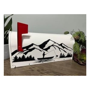 Fisherman in the Mountains Mailbox 20" White Galvanized Steel