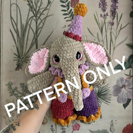 Amigurumi Eloise the Elephant Clown CROCHET PLUSHIE PATTERN