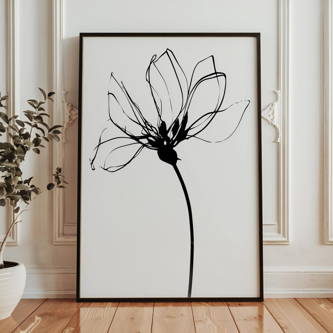 Minimalist Flower Line Art Print | Modern Botanical Floral Illustration ...