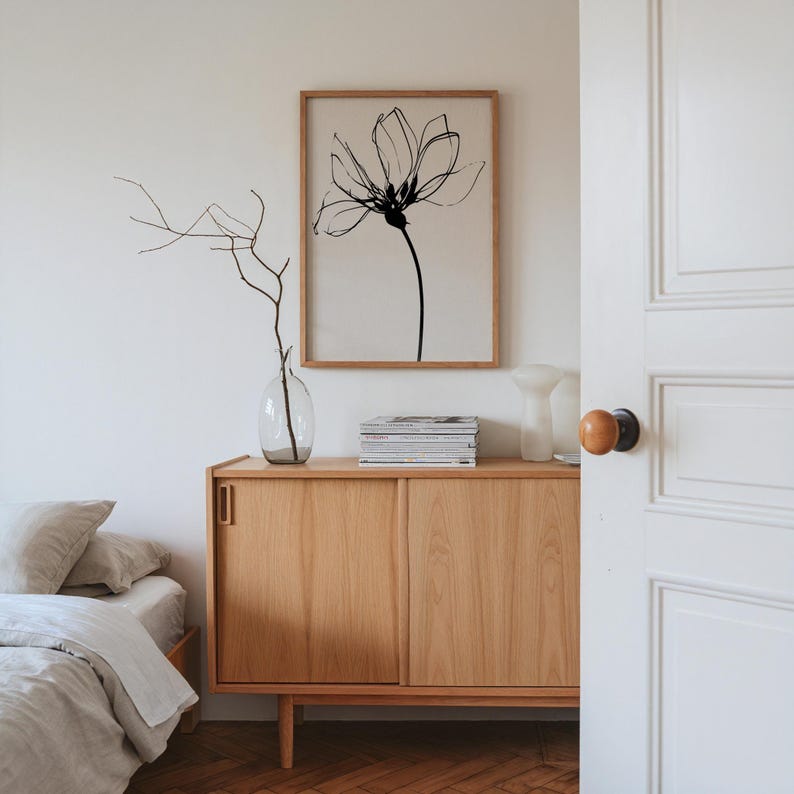 Minimalist Flower Line Art Print | Modern Botanical Floral Illustration ...