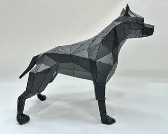 Estatua de pitbull de metal 3D: escultura geométrica, decoración moderna para el hogar