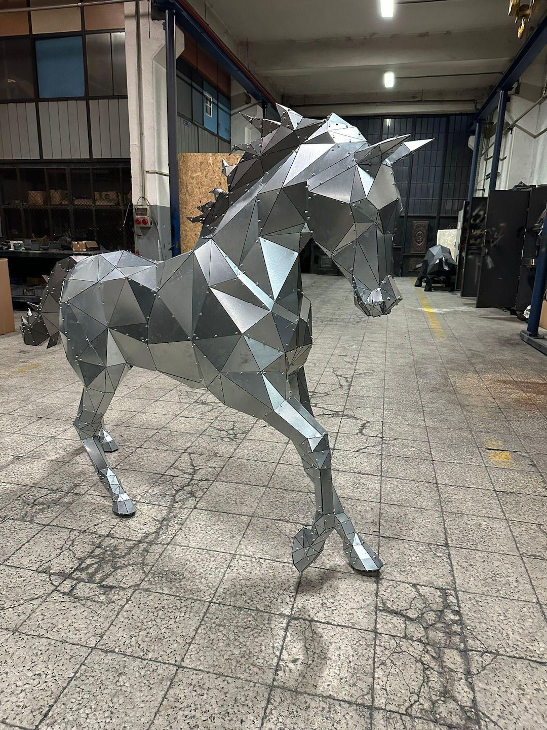 Stamped Metal Running Horses Large Running Horse Metal Sculpture , Geometric Horse Statue ...