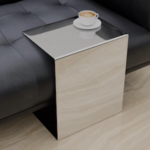 Polished Stainless Steel C Table: Minimalist Industrial End Table