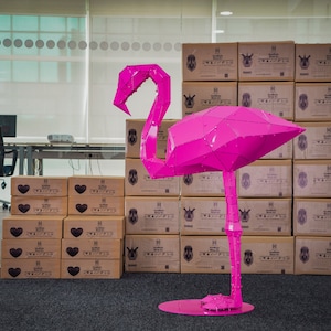 3D Pink Flamingo Metal Statue, Animal Metal Art, 3D Garden Home Decor, Gift for New Home, Housewarming, Pink Flamingo Sculpture, Room Decor