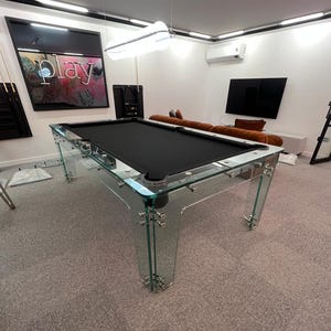Futuristic Tempered Glass Billiard Pool Table , Modern Extra Clear Glass Billiard, Glass Handmade Home Billard, Luxury Hotel Pool Table