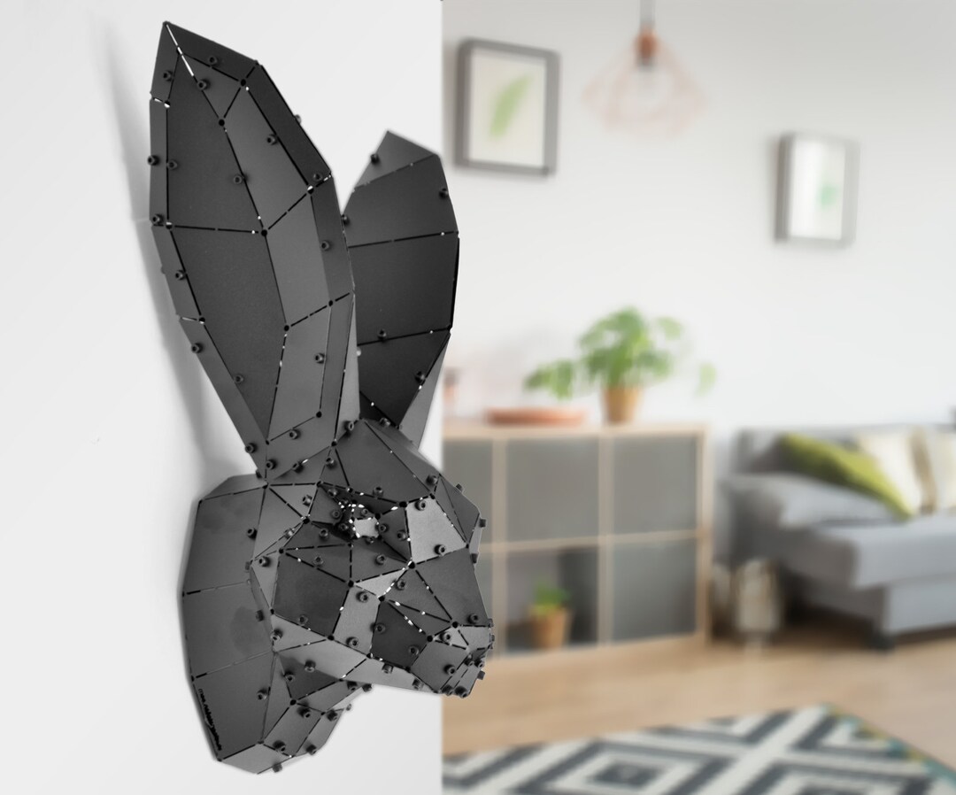 3D Metal Rabbit Head Wall Art: Geometric Sculpture - Etsy