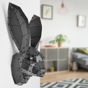 Rabbit Head Wall Sign, 3D Metal Art Wall Decor, Rabbit Contemporary Wall Sculpture, Geometric Office Wall Decal, Modern Cafe Wall Decoration