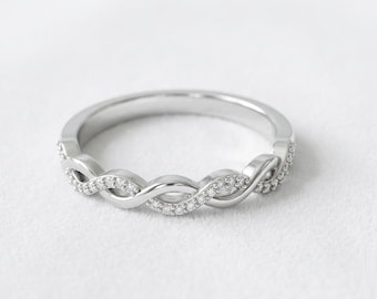 インフィニティツイストリング 925スターリングシルバー、繊細でミニマルなスタッキングリング、彼女へのプロミスギフト