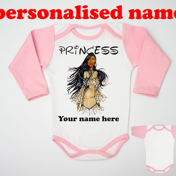 Pocahontas princesa rosa nombre personalizado cuerpo de bebé niñas monos ropa blanca camisa señora niña pequeña niña