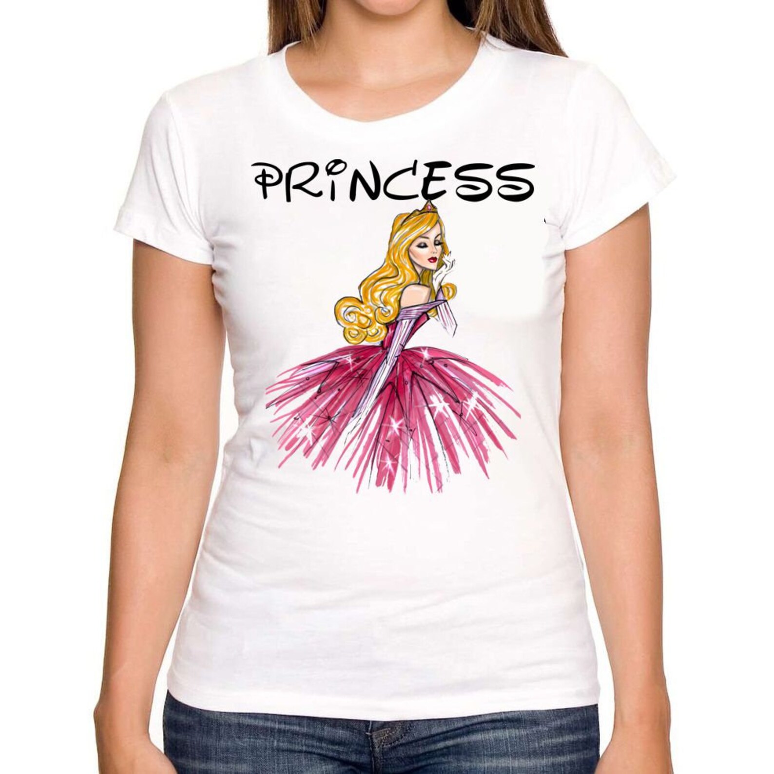Sleeping Beauty Princess Women Tshirt White Clothing Shirt Lady Little