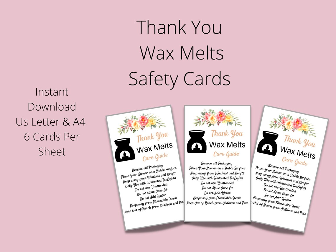 Wax Melt Burner. Wax Melts Safety Cards. PRINTABLE Care Card. Etsy