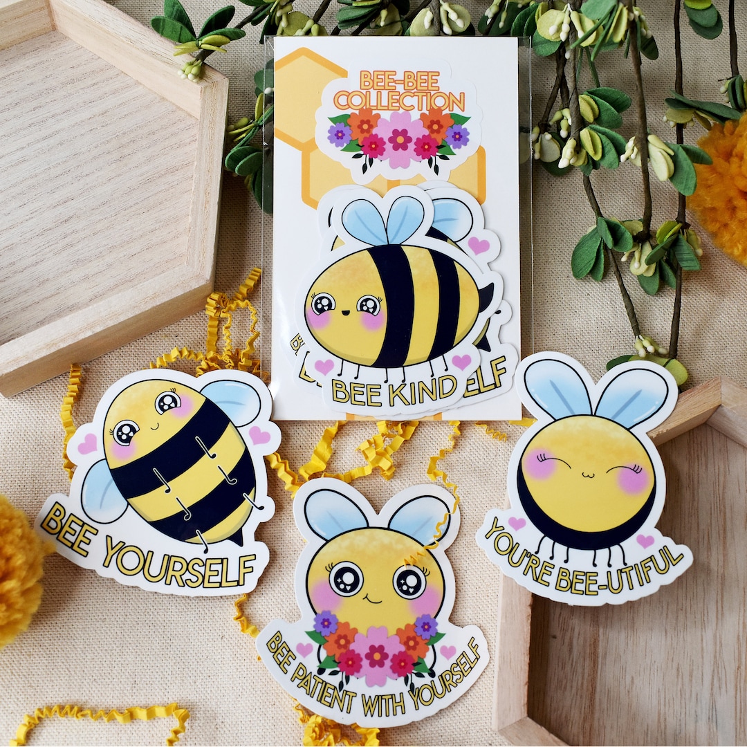 Bee Collection Sticker Pack- Includes 4 Stickers- Positive Bees - Etsy