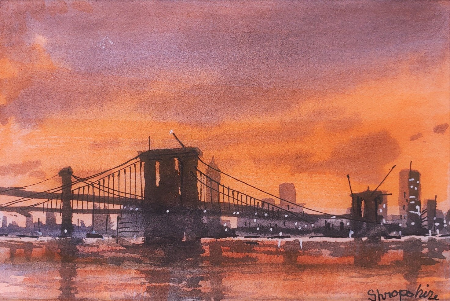 Brooklyn Bridge Original Watercolor painting 5x7 inches Etsy