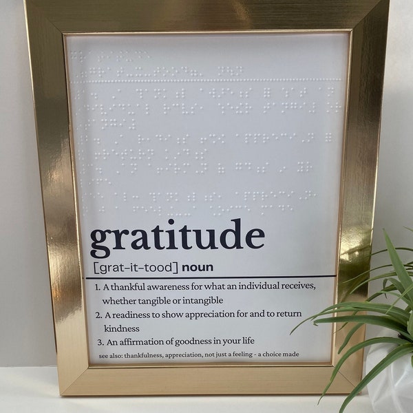 Gratitude Definition Braille Art, Braille Art, Braille Gift, Braille Poster, Braille Sign, Visually Impaired, Gifts for the Blind, Braille