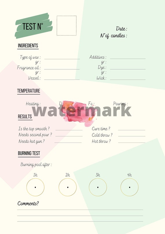 Candles Testing Printable Sheets for Candle Makers Etsy