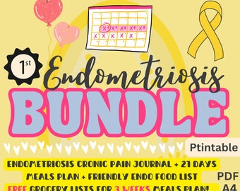 Endometriosis Planner BUNDLE, Chronic pain journal, Daily and monthly symptoms tracker , Pain relief diet correction meals plan | PDF print