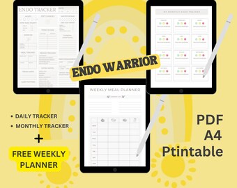 Chronic pain journal | printable daily and monthly symptoms tracker | Endometriosis tracker | Pain relief diet correction | Printable PDF