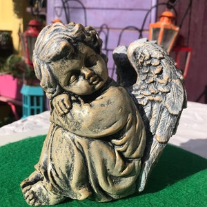 Bespoke Handmade Concrete Hand Painted Resting Sleeping Cherub Garden or Home Ornament Decoration