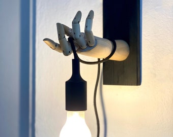 Wooden mannequin poseable hand lamp, wall light, desk lamp, funky lamp, wooden hand light,sconce light