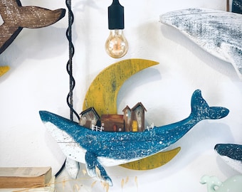 Reclaimed Wood Whale Wall Lamp – Nautical Nursery Decor
