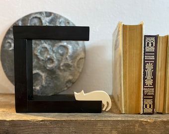 Wooden Cat Laying in Frame,  Miniature Cat Wall Decor , Black Cat Decoration for Home and Office