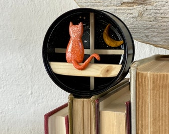 Sardine Can Art - Driftwood Small Houses, Wooden Cottage Tin Art, Unique Sardine Can Cottage Decor,driftwood scene, cat decor