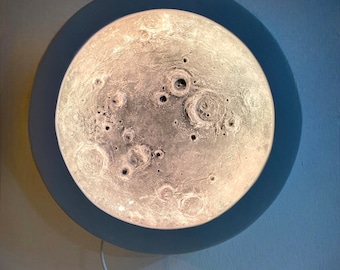 Wood and Concrete Moon Wall Light ,Full Moon Decorative Lighting , Unique Moon Wall Decor for Home Ambience
