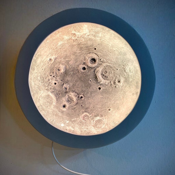 Wood and concrete moon wall light, moon wall decorative lighting, full moon wall decor