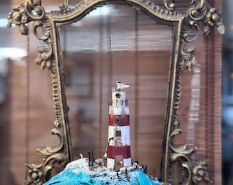 Handmade Driftwood Lighthouse Sculpture | Coastal Nautical Decor