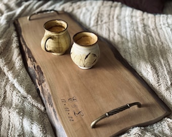 Wooden walnut handmade serving tray with handles, decorative tray, kitchen design, personalized serving tray