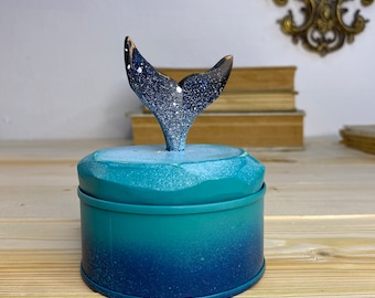 Wooden Whale Tail Upcycled Sardine Can Art,  Driftwood Scene, Jewelry and Coin Box, Unique Tuna Tin Decor, Whale Art