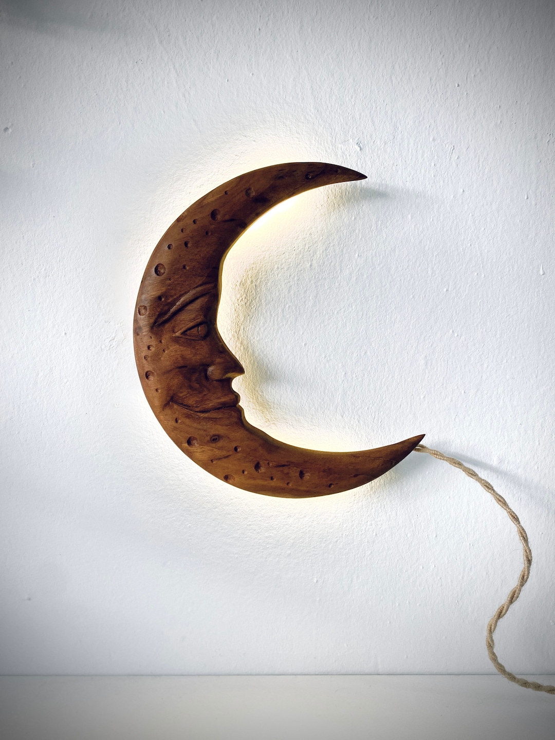 Wood Carved Moon Led Lighting Wall Decoration, Led Light, Moon Lamp