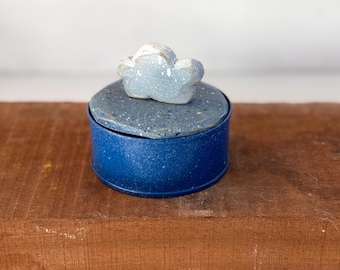 Wooden Cloud Mini Box, Upcycled Tuna Tin Art, Decorative Jewelry and Coin Box, Eco Friendly Home Decor