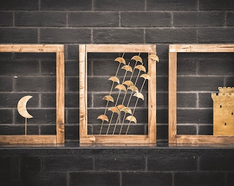 Thessaloniki wooden frame and metal triptych wall decoration, frame thessaloniki wall decor