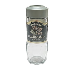 Vintage Schilling Cumin Seed Glass Spice Jar 1.5 Oz Empty With Lid