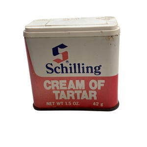 Vintage 1977 Schilling Weinsteindose 1,5 Unze Weiß & Rot Küche Sammlerstück