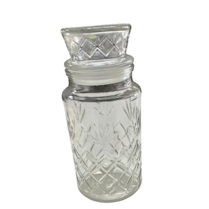 Vintage 1983 Mr. Peanut Glass Jar With Lid Clear Embossed Diamond Pattern Collectible Storage Container