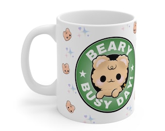 Cute Animal-Themed 11oz Mug - Perfect for Gift Giving, Beary Busy Day, Coffee Lover, Cute Animal Mug, Kawaii Drinkware