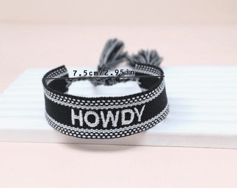 Howdy Bracelet | Woven Adjustable Embroidered Tassel Bracelet | Friendship Preppy Western Bracelet Jewelry