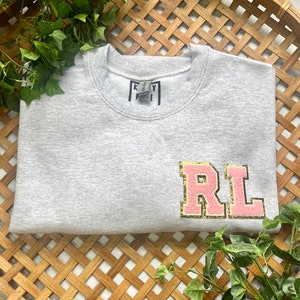 Initial Monogram Chenille Patch Sweatshirt | Custom Monogram Sweatshirt | Custom Chenille Varsity Letter Patch Sweatshirt