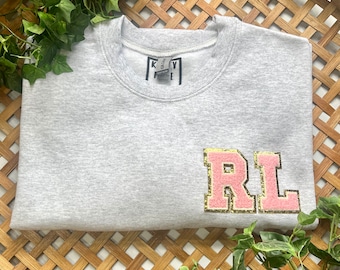 Initial Monogram Chenille Patch Sweatshirt | Custom Monogram Sweatshirt | Custom Chenille Varsity Letter Patch Sweatshirt
