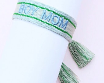 Boy Mom Bracelet | Woven Adjustable Embroidered Tassel Bracelet | Friendship Preppy Bracelet Jewelry