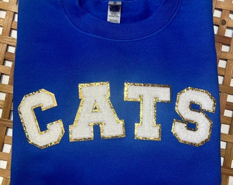 Chenille Patch Crewneck Sweatshirt Pullover | Kentucky Wildcats | Cats Patch Blue Sweatshirt