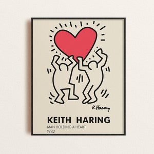 Keith Haring Art, Exhibition Poster, Men Holding a Heart, Vintage Printable Art, Retro Wall Decor, Digital Download