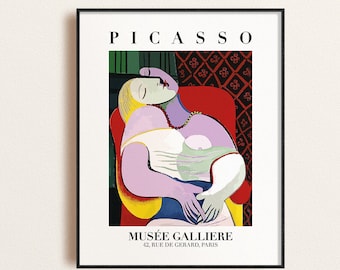 Picasso Exhibition Poster, Le Reve, Vintage Art, Minimalist Poster, Line Drawing, Art Print, Digital Download