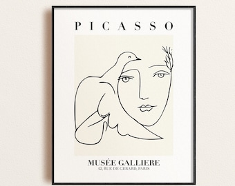 Picasso Exhibition Poster, Dove Woman, Vintage Art, Minimalist Poster, Line Drawing, Art Print, Digital Download