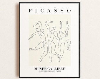 Picasso Exhibition Poster, Dance, Vintage Art, Minimalist Poster, Line Drawing, Art Print, Bedroom Art, Digital Download