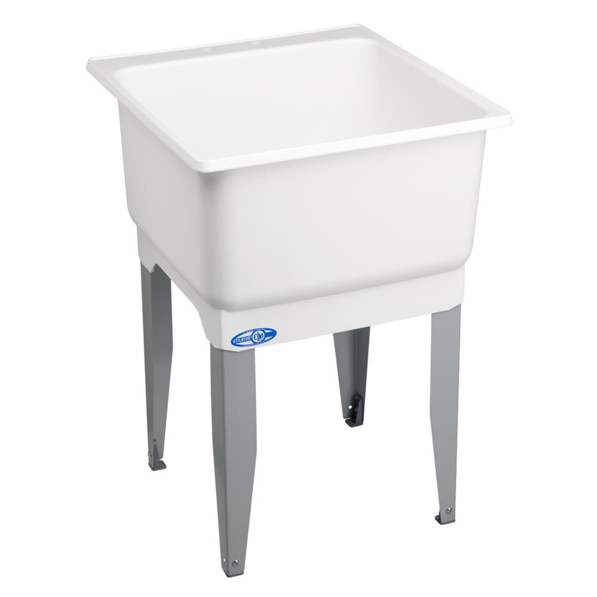 Freestanding White Laundry Garage Sink Utility Bowl Wash Tub Basin