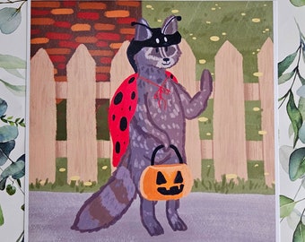 Trick-or-Treat Raccoon 8x8 Art Print